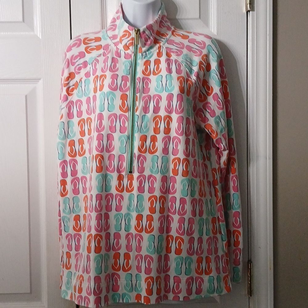 Crown & Ivy Beach pullover coverup flipflop print   Sz L EUC